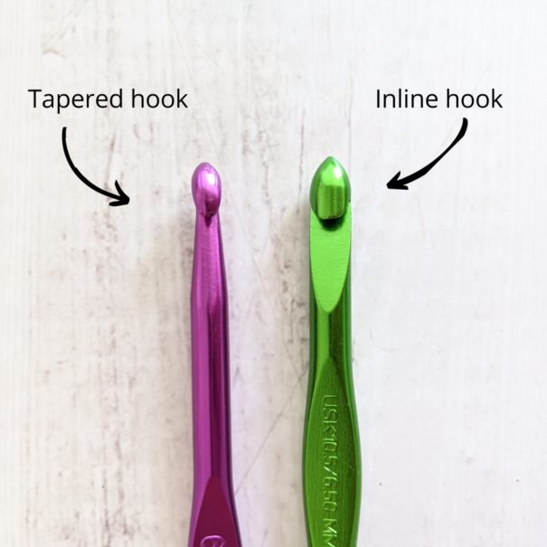 Tapered crochet hook: The neck of the hook is narrower than the shaft of  the hook. This can sometimes be problematic if you are a beginner and don't  make your stitches near